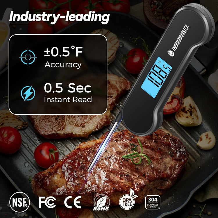 Instant Read Meat Thermometer Digital 0.5 Sec ±0.5℉ Waterproof BBQ Grill