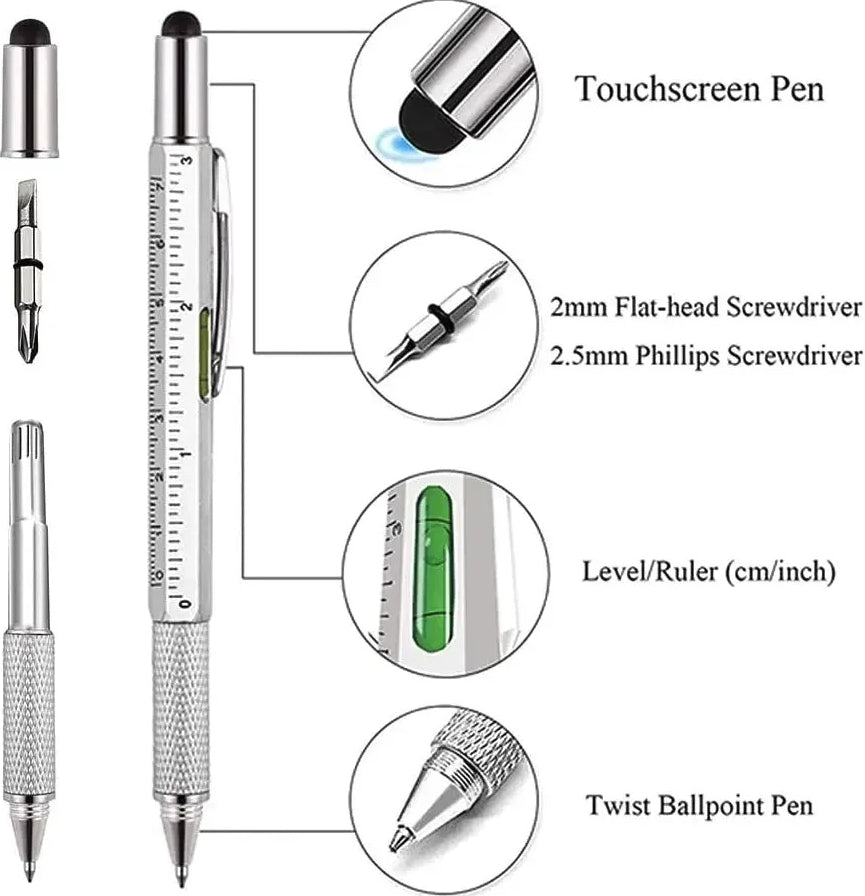1Pc 7-In-1 Multi Tool Stylus Pen Screwdriver Ruler Level Touch - NEW