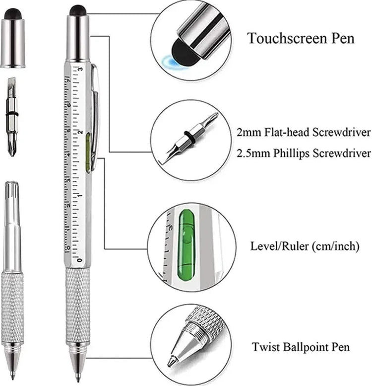 1Pc 7-In-1 Multi Tool Stylus Pen Screwdriver Ruler Level Touch - NEW