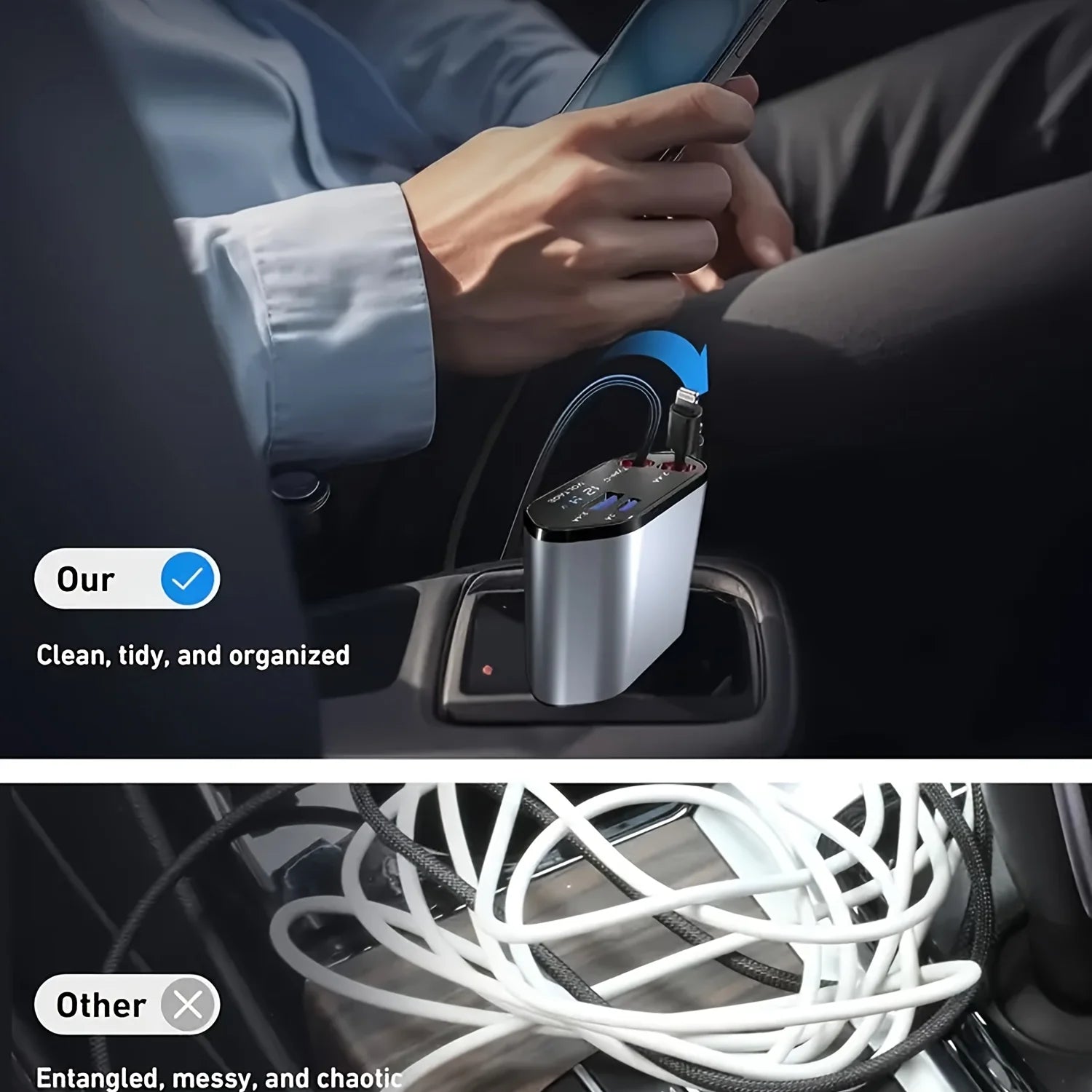 Retractable Car Charger 4In1 Fast Car Phone 16 Charger 120W USB Type C Cable Lot