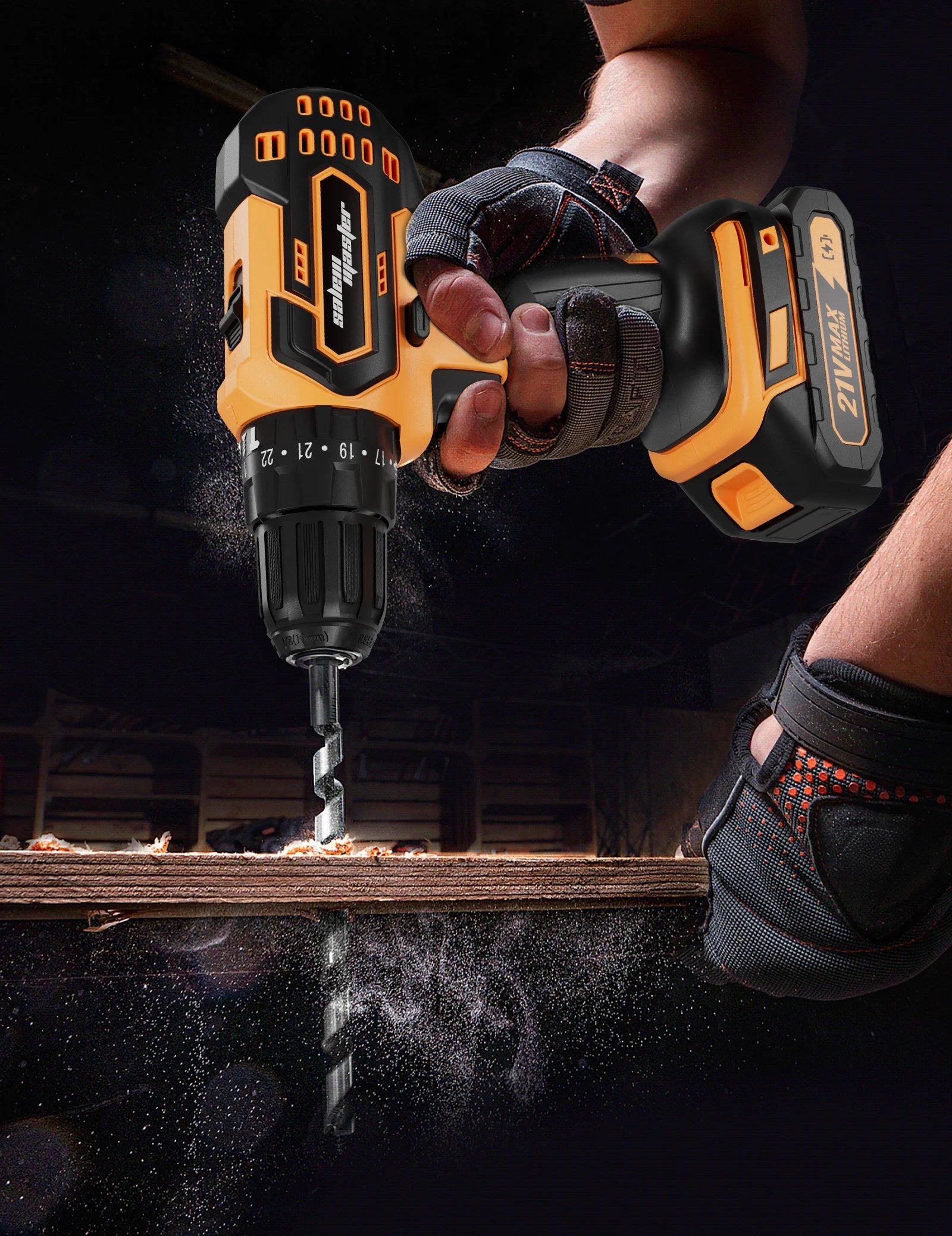 21V 3/8'' Cordless Power Drill for Wall/Brick/Wood/Metal 2 Batteries