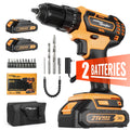 21V 3/8'' Cordless Power Drill for Wall/Brick/Wood/Metal 2 Batteries