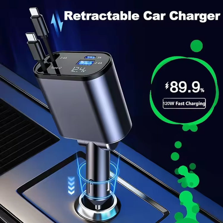Retractable Car Charger 4In1 Fast Car Phone 16 Charger 120W USB Type C Cable Lot