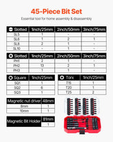 45-Piece Magnetic Screwdriver Bit Set, Black Finish, W/ Storage Case