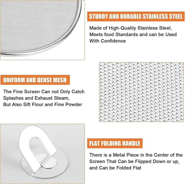 2-Pack Splatter Screens for Frying Pan - Stainless Steel Grease Splatter Guard W