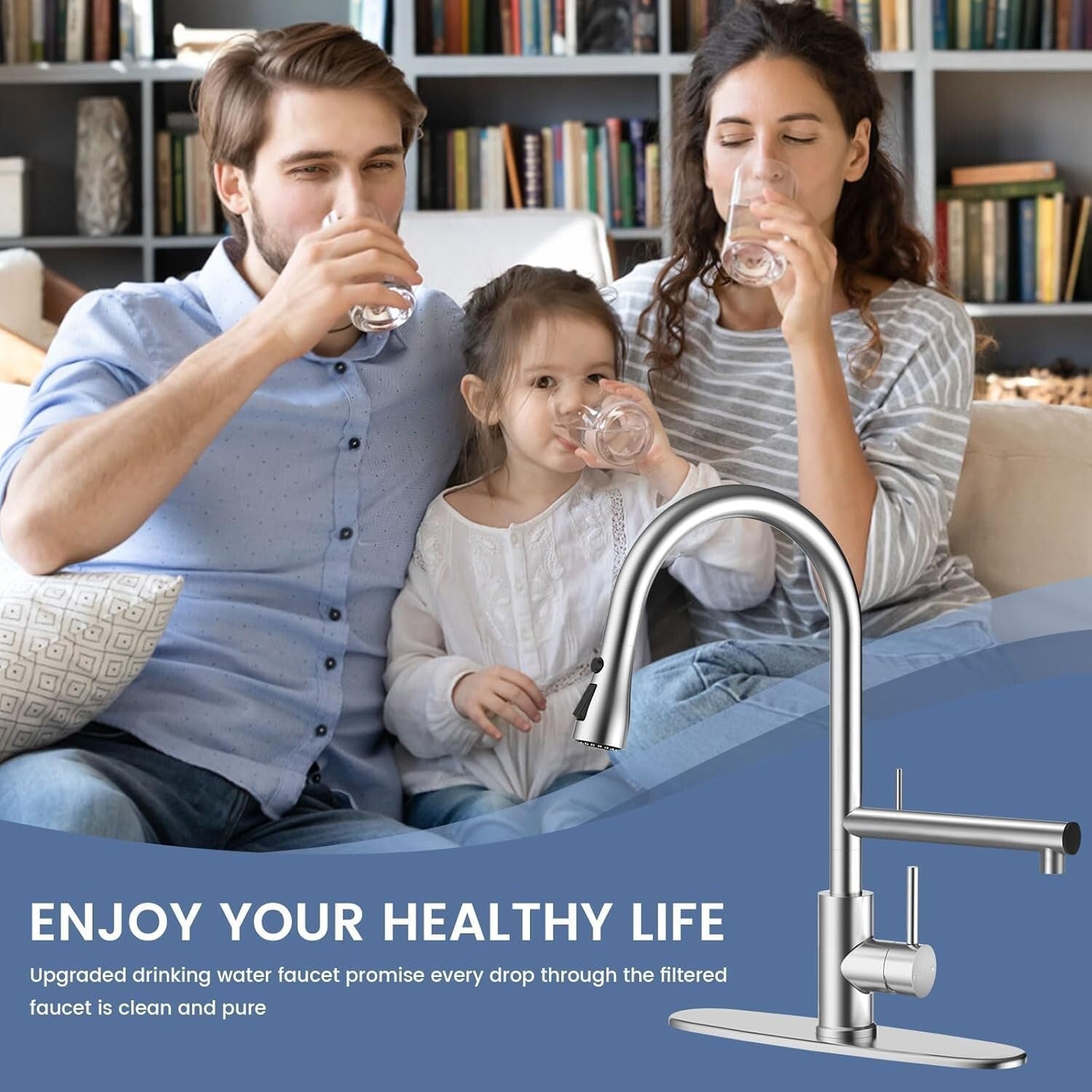 Filter Water Kitchen Faucet with Pull down Sprayer, Brushed Nickel Stainless