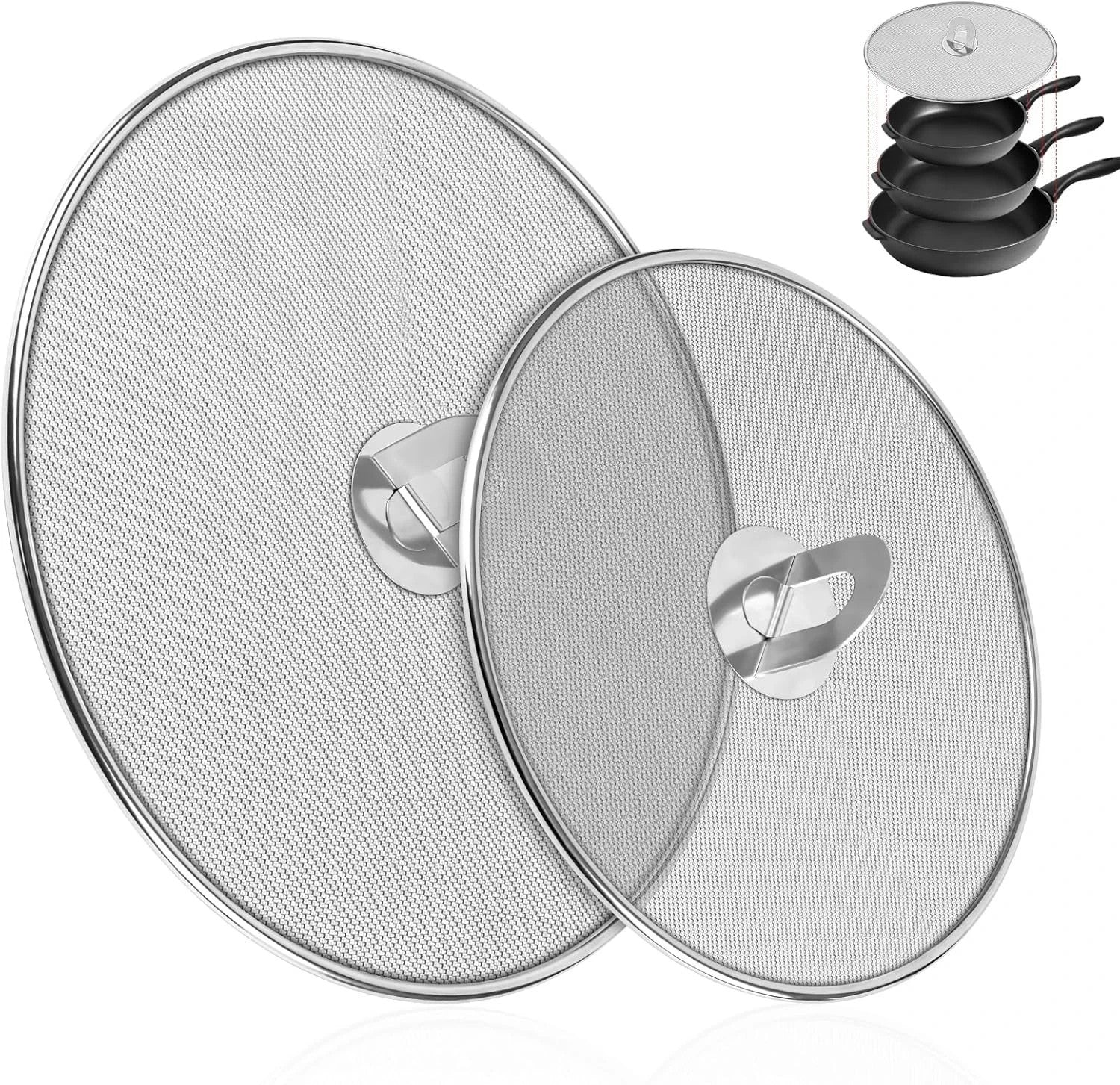 2-Pack Splatter Screens for Frying Pan - Stainless Steel Grease Splatter Guard W