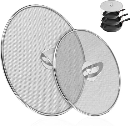 2-Pack Splatter Screens for Frying Pan - Stainless Steel Grease Splatter Guard W