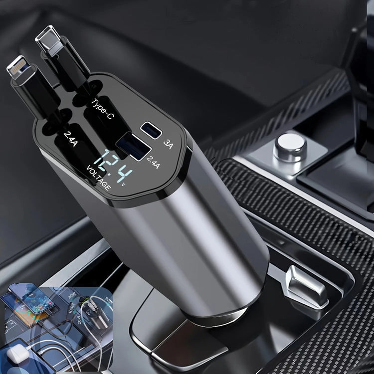 Retractable Car Charger 4In1 Fast Car Phone 16 Charger 120W USB Type C Cable Lot