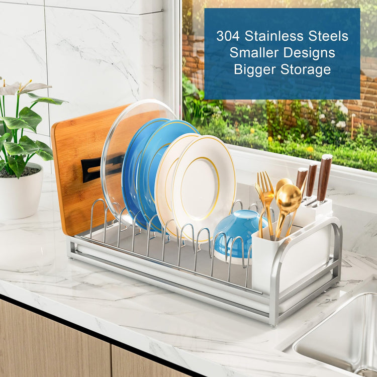 Dish Drying Rack for Small Kitchen Counter, 304 Stainless Steel Small Dish Ra...