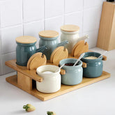 Ceramic Spice Rack Salt Shaker and Pepper Shaker Oil Bottle Set Kitchen Household Supplies for Spices Storage Jar with Cover