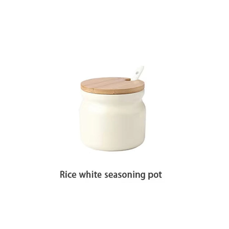Ceramic Spice Rack Salt Shaker and Pepper Shaker Oil Bottle Set Kitchen Household Supplies for Spices Storage Jar with Cover