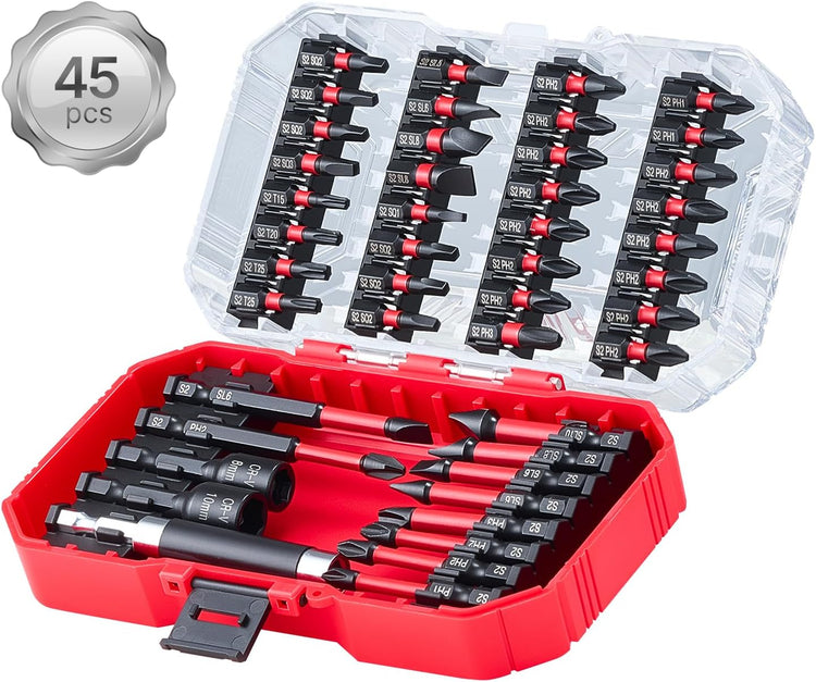 45-Piece Magnetic Screwdriver Bit Set, Black Finish, W/ Storage Case