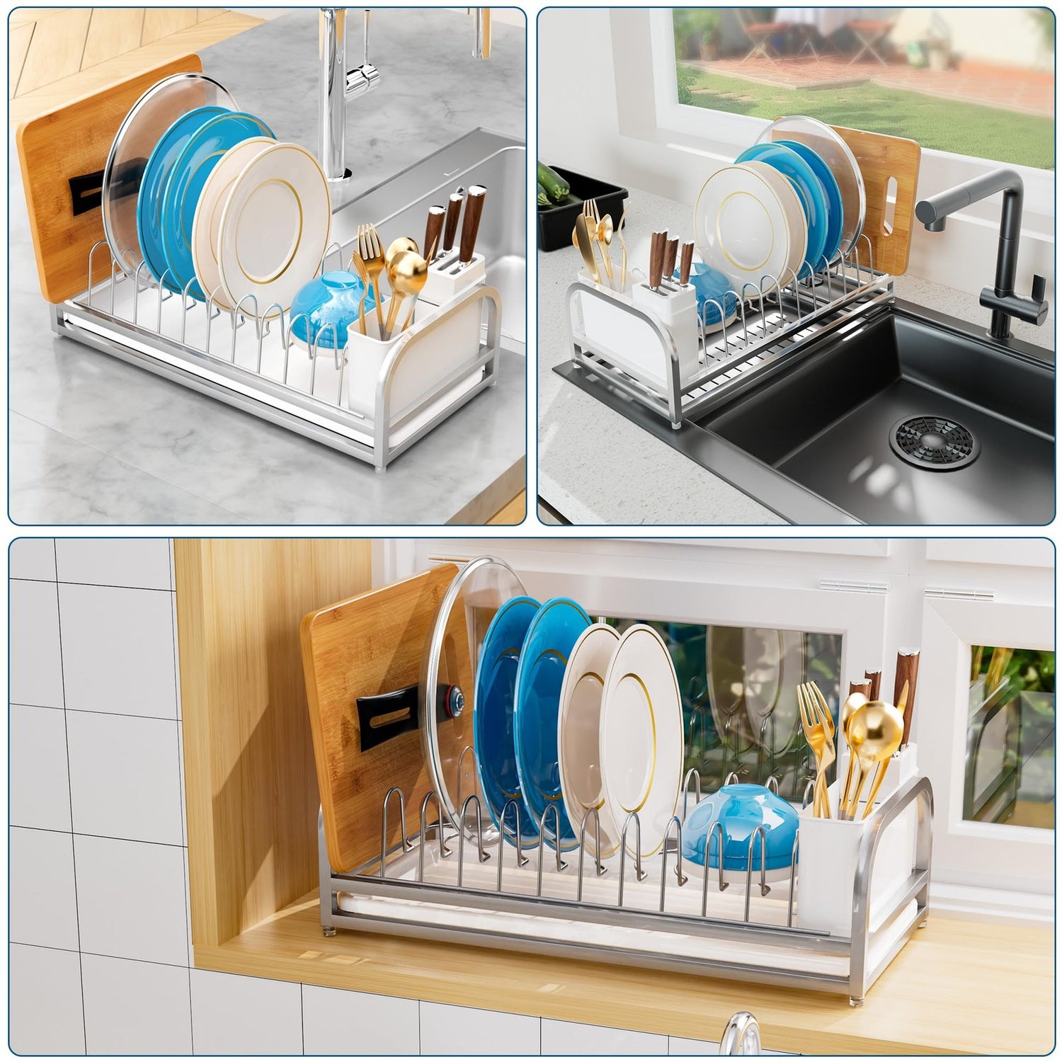 Dish Drying Rack for Small Kitchen Counter, 304 Stainless Steel Small Dish Ra...