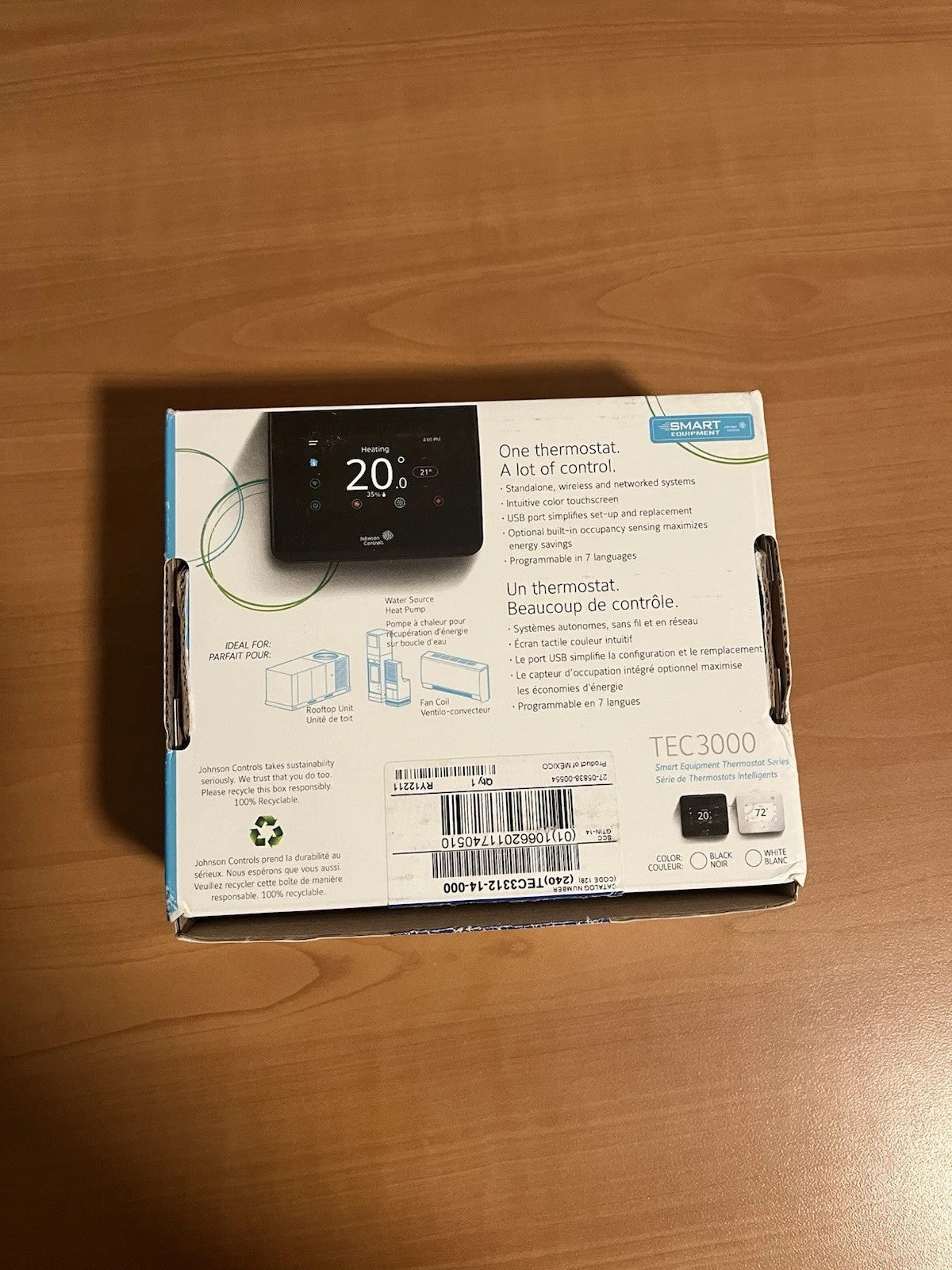 Johnson Controls HVAC Smart Thermostat Controller (White) TEC3000 TEC3312-14-000