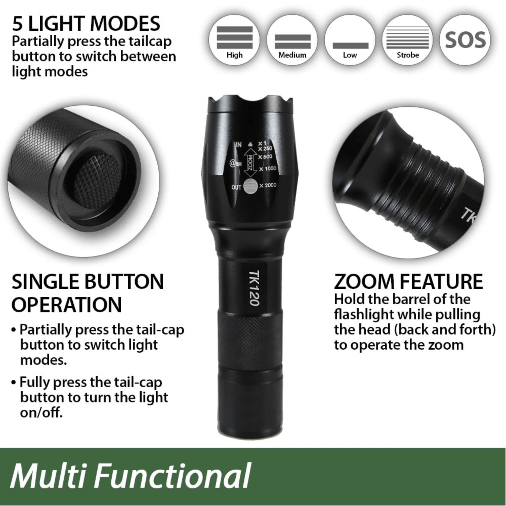 Ecogear FX TK120 LED Tactical Flashlight with Strobe