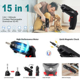 3.6V Cordless Electric Screwdriver Set USB Charging 3Nm Screw Gun with LED Light