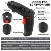 3.6V Cordless Electric Screwdriver Set USB Charging 3Nm Screw Gun with LED Light