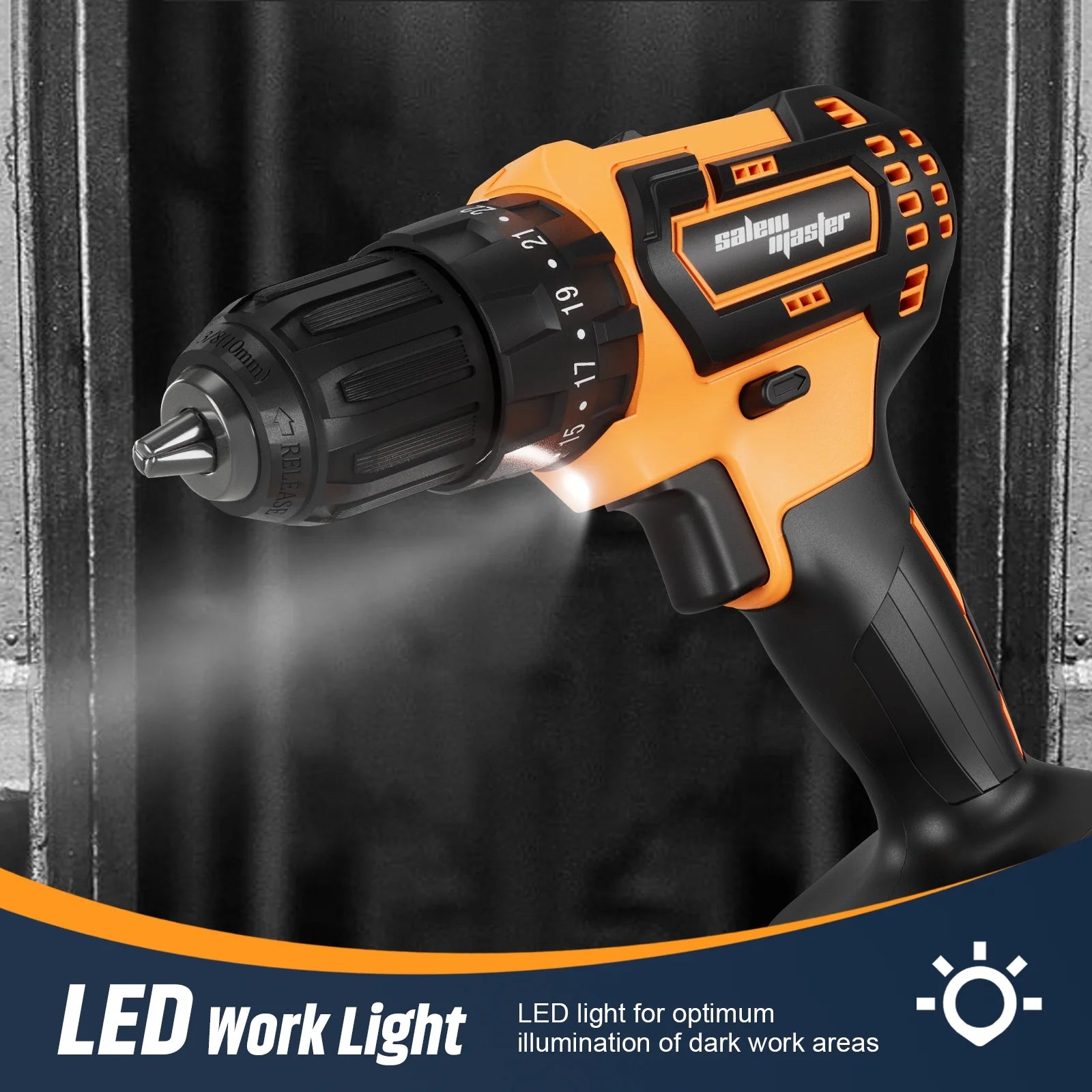 21V 3/8'' Cordless Power Drill for Wall/Brick/Wood/Metal 2 Batteries