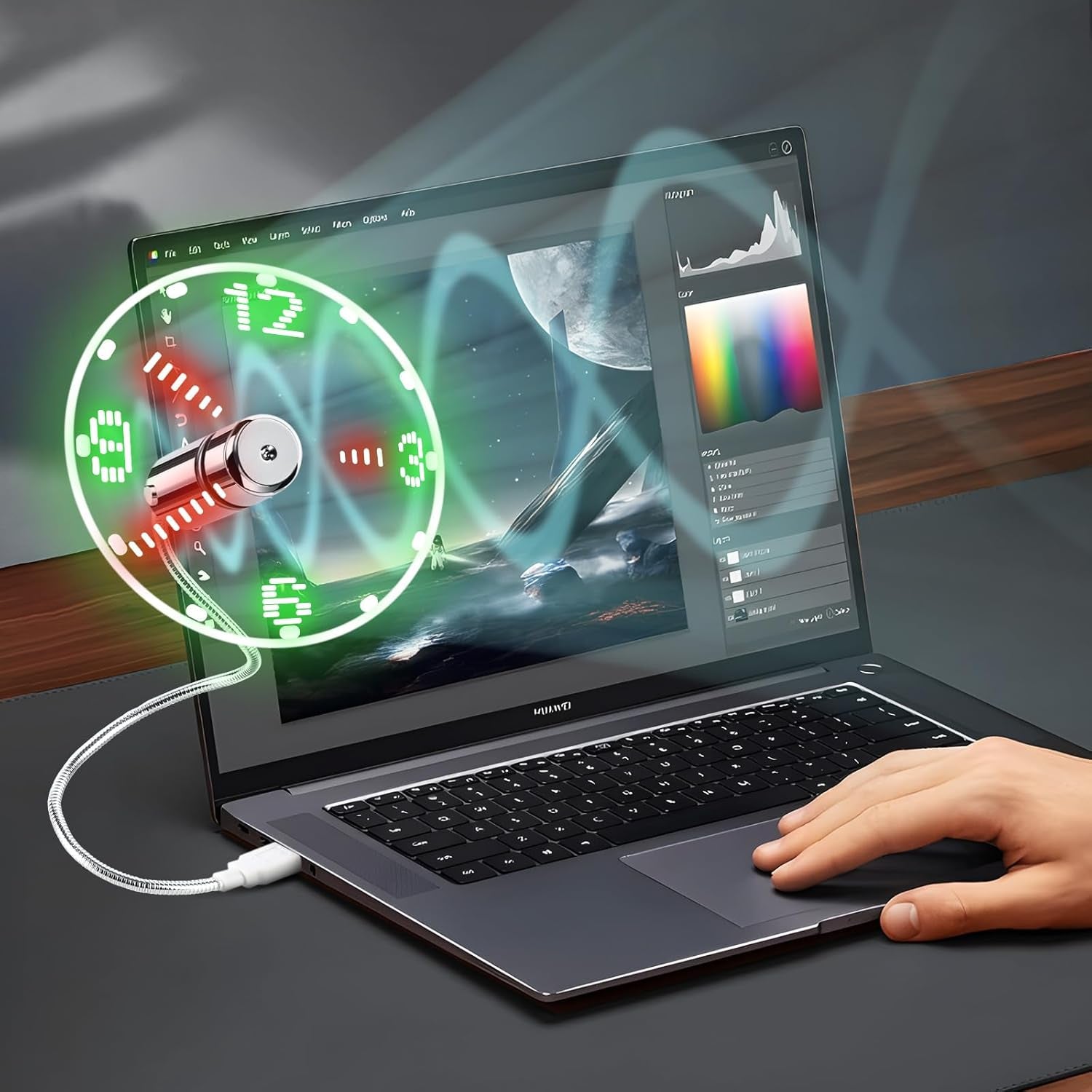 LED USB Clock Fan - Real Time Display, Perfect Gift for Men & Dads!